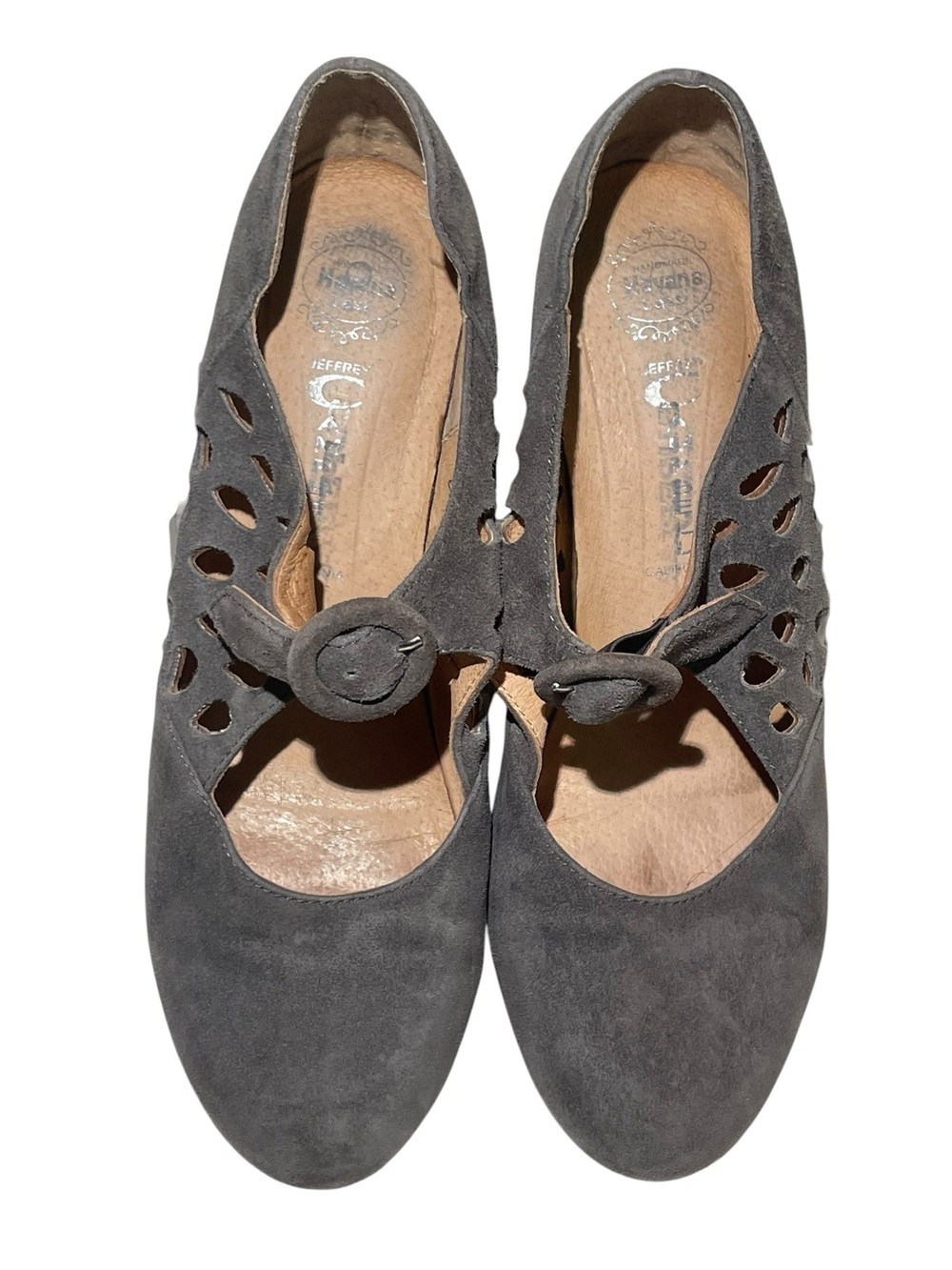 Jeffrey Campbell Havana Mary Jane Gray Suede Cutout Button Wedges Womens Size 9M